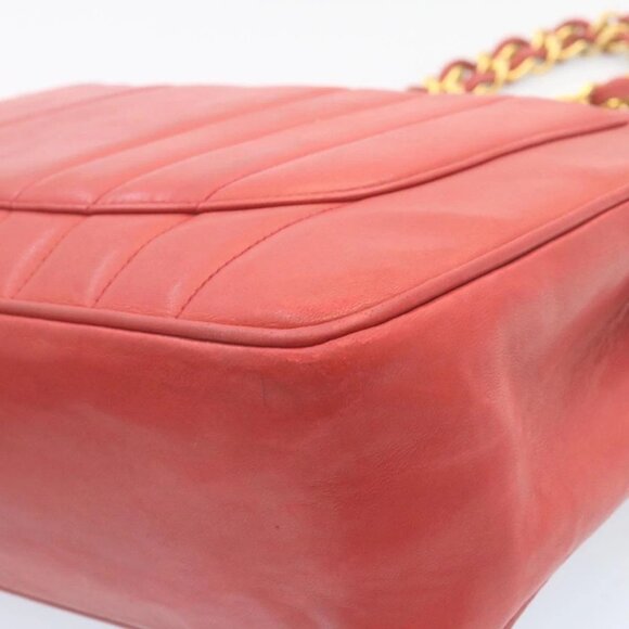 CHANEL Mademoiselle Big Coco Double Chain Shoulder Bag Lamb Skin Red Auth 29129A - Picture 5 of 16